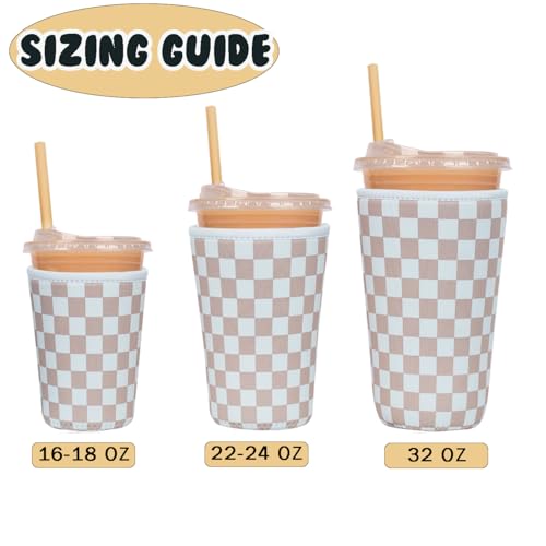 Image of Reusable Insulated Neoprene Iced Coffee Cup Sleeve, Durable Drink Sleeve for Cold Beverages, Beverage Holder for Iced Coffee, Classic Checker