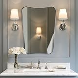 ANDY STAR Espejo cromado para baño, espejo de pared asimétrico con marco delgado de 1 pulgada de