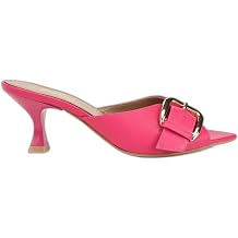 HOT  Kad n Deri Pembe Toka Detayl  Sivri Burunlu  nce Mini Topuklu Terlik