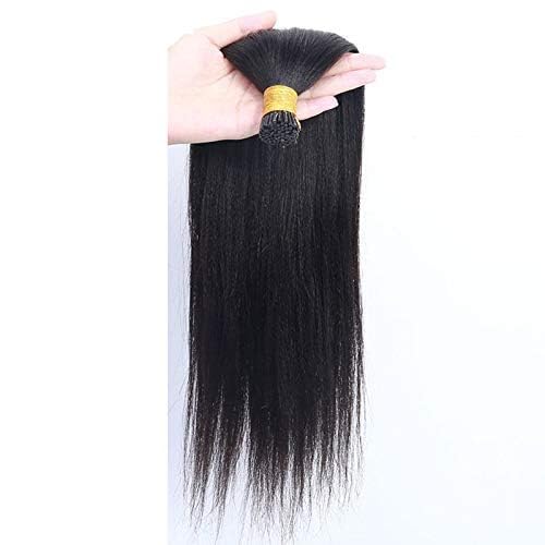 Coarse Yaki I Tip Human Hair Extension Yaki Straight Brazilian Virgin Hair Stick I Tip Hair African American Microlinks Fusion Hair Pre bonded 100Strands 100g (22inch 100strands, #Natural Color)