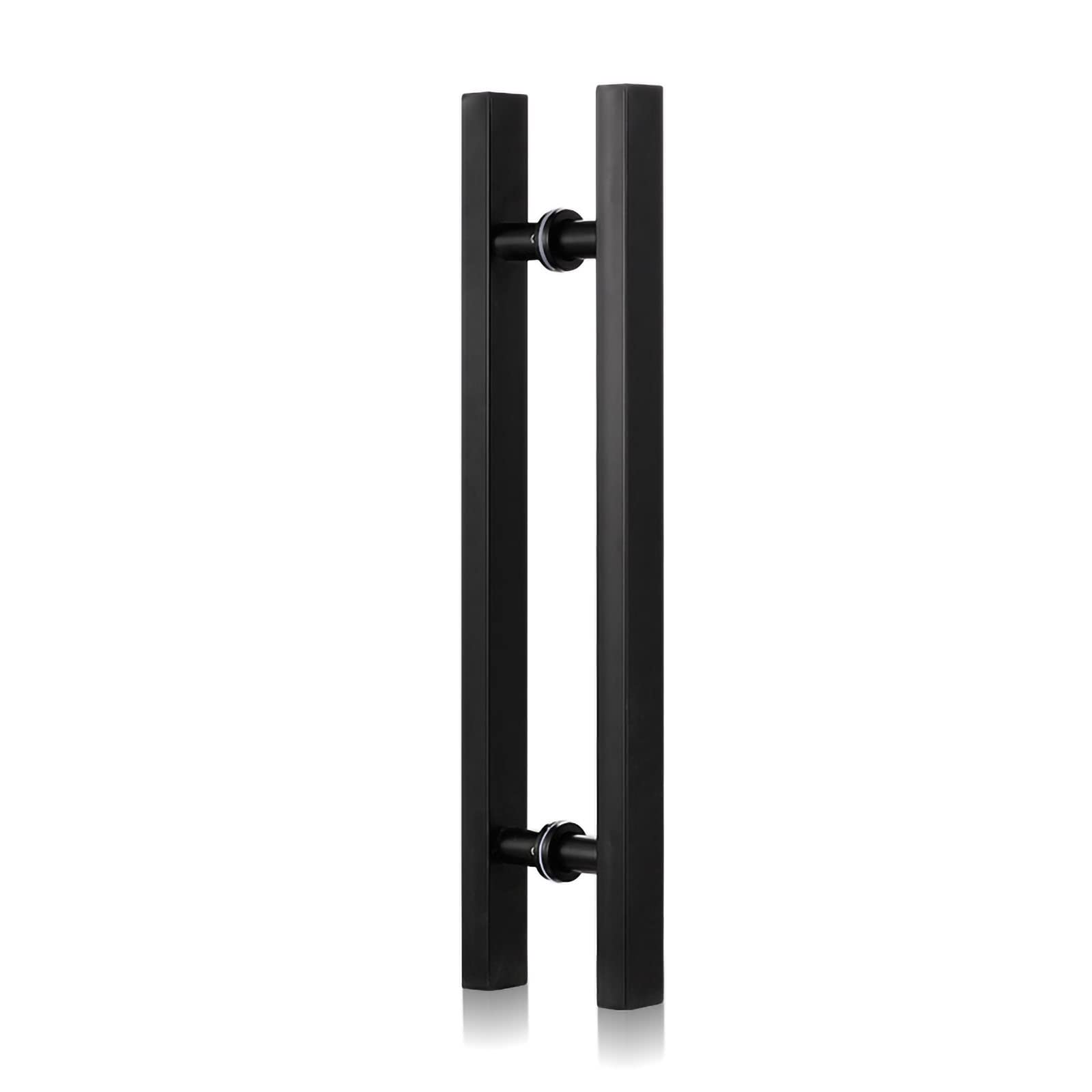 CWCQGH Square Entry Door Handle with Fittings,Modern Steel Push Pull Door Handle for Shower Glass Sliding/Barn Door/Interior Exterior Door,Black,Black-100x70cm