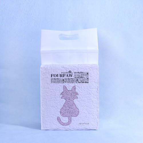 FOURPAW Tofu Cat Litter Lavender Scent 5.5 Lbs, Can Flush Down Toilets or drains, Low Tracking Cat Litter 2mm Pellets.