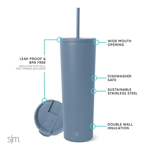 Image of Simple Modern Classic Tumbler with Straw Lid | Insulated Iced Coffee Cup Reusable Stainless Steel Water Bottle Travel Mug | Gifts for Women Men Her Him | 28oz | Blue Dune