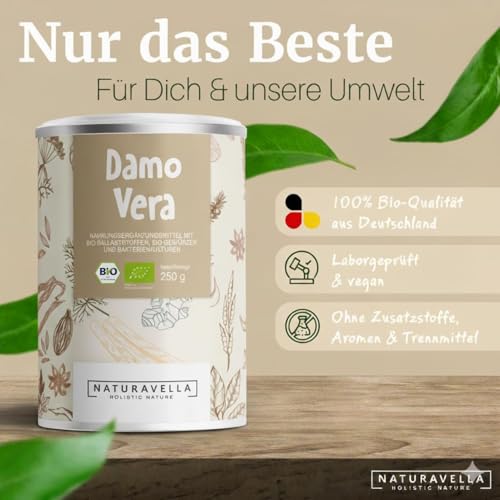NATURAVELLA DamoVera Bio Darmkur | 250g | Bio-Ballaststoffe | Flohsamenschalen, Gewürze & aktive Bakterienkulturen | Unterstützt als Verdauungshelfer Stoffwechsel & Darmflora | Vegan und laborgeprüft