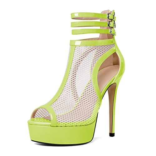 Joseywade Women Mesh Fishnet Dance Heels Peep Toe Booties Sexy Summer Boots Platform Stiletto High Heels Shoes With Zipper