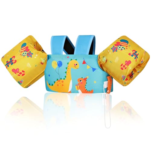 MoKo Gilet da Braccio per Nuoto per Bambini 20-30-40-50lbs, Fascia da Braccio Galleggianti per Piscina, Bambini Sport Acquatici Apprendimento Nuoto Formazione Attrezzature, Dinosauro Palloncino Indaco