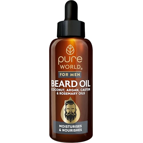 Pure World Beard Oil Natural Premium Quality. With Argan Oil Castor Oil Coconut Oil Rosemary Oil Vitamin E Oil. 50ml. Made in UK