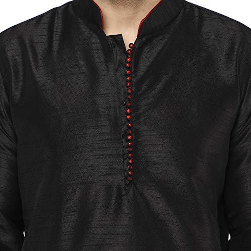 Image of SKAVIJ Men's Art Silk Self Design Kurta Pajama Mandarin Collar 2-Piece Ethnic Festive Dress