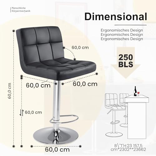 DUMOS barhocker 2er Set, moderner Stil barstuhl höhenverstellbar 60-80 cm, Metallbeine bar hocker, hocker küche, hoch barhocker mit lehne, geeignet für Bar, Küche und Wohnzimmer bar Stool (Schwarz)
