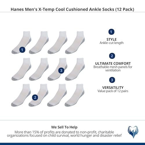 Image of Hanes Men's Socks, X-temp Cushioned Low Cut Socks, 12 & 14 Pair Packs