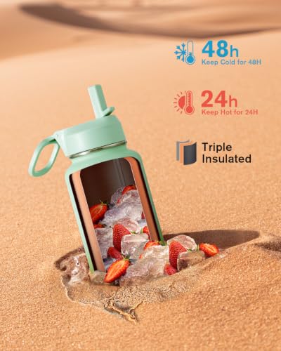 Image of Coolflask 40 oz Water Bottle Insulated with Straw & 3 Leakproof Lids