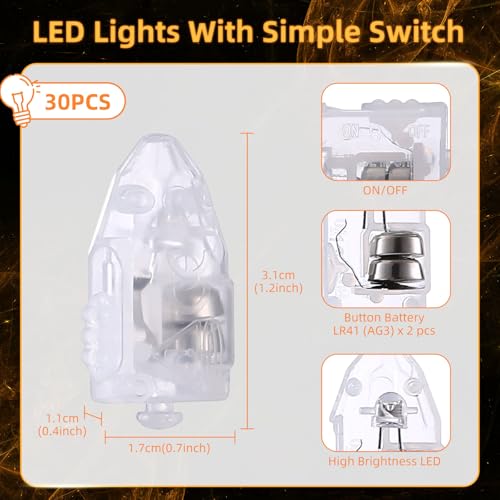 Image of LIHAO 30PCS Mini LED Lights, LED Balloon Light Up Balloons for Party Decorations, Party Lights for Paper Lanterns Birthday Party Wedding Bedroom Halloween Christmas Decoration - Warm White