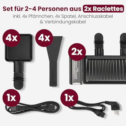 ProfiCook® Raclette 2 Personen | erweiterbar für bis zu 8 Personen | inkl. 4 Pfännchen und 4 Spatel | Mini Raclette | Antihaftbeschichtung | Raclette | Set mit 2 Stück | 2x 350W | PC RG 1324 – Bild 4