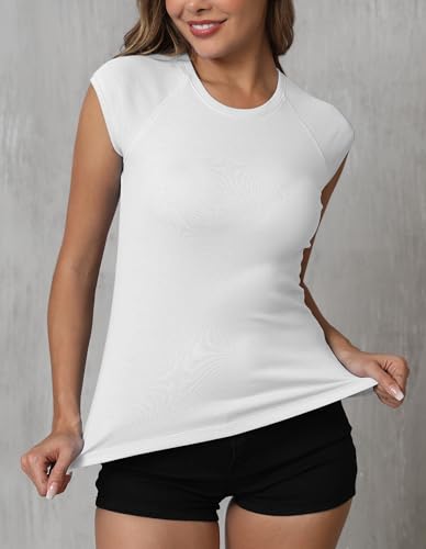 Dwnval Womens Cap Sleeve Crew Neck Shirts Y2K Slim Fit Ribbed Knited Crop Tops 2025 Summer4