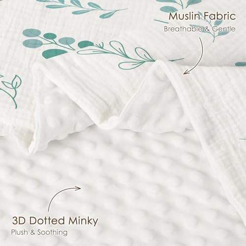 Image of Baby Blankets for Boys Girls, Soft Nursery Minky Blankets with Muslin and Dotted Fleece Back 30x40 inches, Receiving Bed Quilt for Newborn, Infants, Toddlers (Leaf)