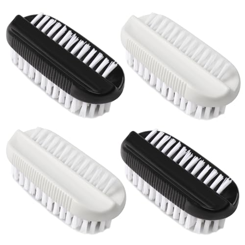 4pcs Nail Brush for Cleaning Fingernails, Nail Brushes for Cleaning, Two Sided Nails Scrubber Brush for Men Women Fingernail Clean Up Brushes (White,Black)