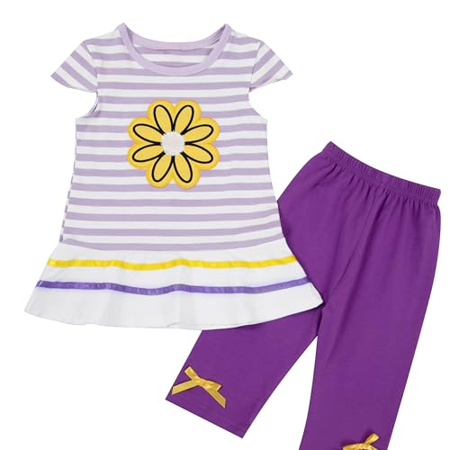 Image of LUKYCILD Baby Girls Summer Clothes Casual Clothing Suit Short Sleeve Striped T-Shirt +Pants