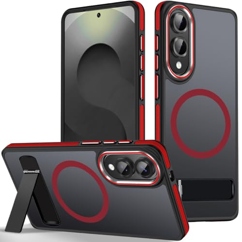 MALEWOLF for Samsung Galaxy S25 Edge Case, Non-Slip Phone Case with Invisible Kickstand [Fits for Magsafe], Ultra Slim Translucent Cover for Galaxy S25 Edge, Mil-Grade Drop Protection (Black/Red)