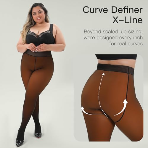 Image of Yilanmy Fleece Lined Tights Plus Size Fake Translucent Winter Warm Leggings for Women Control Top Thick Thermal Pantyhose