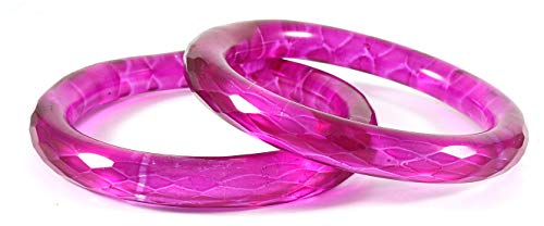 Image of ZULKA Get your traditions Glass With Diamond Pattern Glossy Finished Kada Set For Women and Girls,(Magenta 2.4 Inches), Pack Of 2 Kada Set
