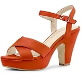 Allegra K Women's Platform Chunky Heels Ankle Strap Sandals Orange 5 UK/Label Size 7 US