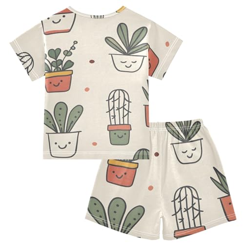 Summer Pajama Set Potted Plants, Short Sleeve Sleepwear Nightwear2