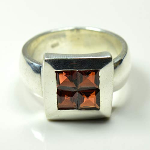 Bague argent véritable grenat rouge pierre de naissance Janvier - 2
