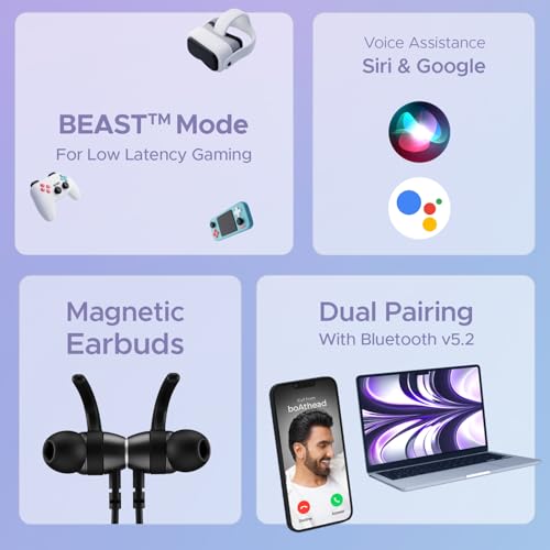 Image of boAt Rockerz 238 Pro, 20H Battery, ENx, Beast Mode, Vibration Alert, ASAP Charge, Dual Pairing, Bluetooth Neckband, Wireless with Mic Earphones (Active Black)