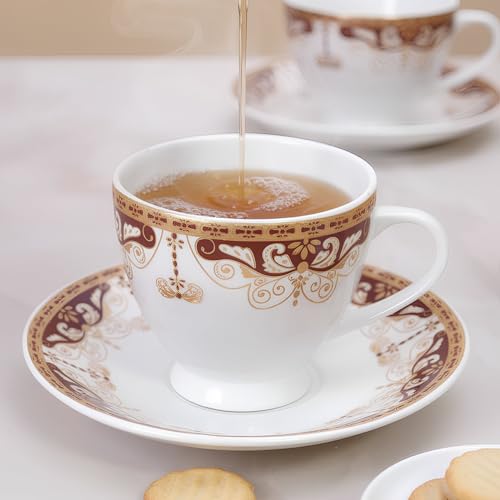 Image of UPC Premium Bone China Cup & Saucer Set (6 Pieces) | Elegant Solid Color Tea Coffee Cups | Lightweight, Durable & Glossy Finish | Ideal for Home, Office & Gifting (N-Cup White09)