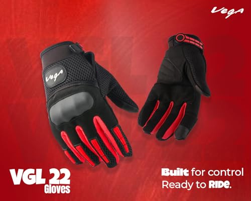 Image of VGL-22 Full Finger Motorcycle Riding Gloves with Touchscreen Fingertips and Knuckle Protection - Anti-Slip Grip Black Red-XL
