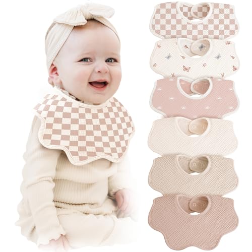 Image of Konssy Muslin Baby Bibs 100% Cotton Absorbent Bandana Drool Bibs for Teething and Drooling, 6-Pack for Baby Boys & Girls