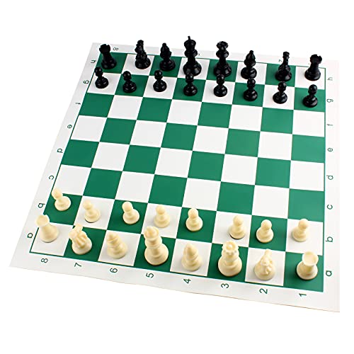 Image of Andux Chess Game Set Chess Pieces and Rollable Board XQTZ-01 (Green,42x42cm)