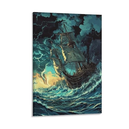 Bateau à voile murale deco pour chambre et couloir toile 30x45cm