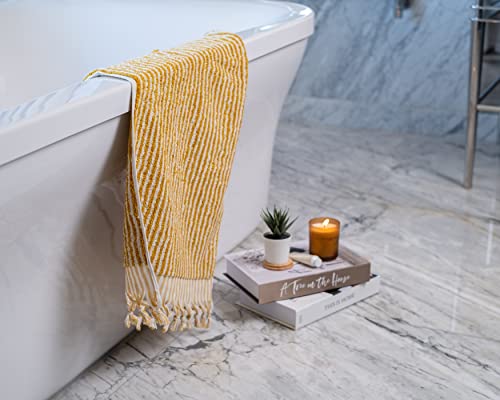 Striped Hand And Bath Towels For Bathroom | Set Of 2 Hand Towels | Organic Turkish Cotton | Large Soft Plush Fluffy Absorbent Ribbed Bath Towels (Hand Towel Set, Mustard) #TOP5