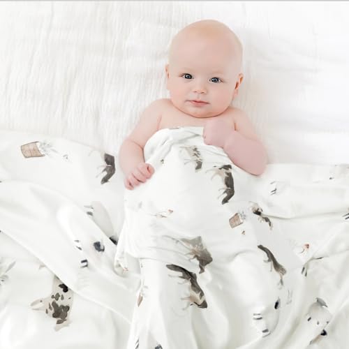 Image of GRSSDER Super Soft Stretchy Jersey Knit Swaddle Blankets for Baby Girls and Boys, Double Layer Receiving Blankets 34 x 44 Extra Large for Swaddling, Farm Animals