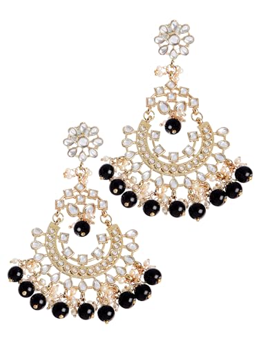 Image of Karatcart Gold Plated Pink Meena Lotus Design Kundan Dangler Earrings for Women (color may slightly vary due to photographic effect)
