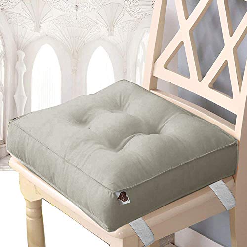 Image of COOZLY 16 Inches X 16 Inches Chairpad /Seat Cushion with Elastic Straps - Cotton Printed Design Tuf Fibre Filling | Seat Cushion (Gold Beige)