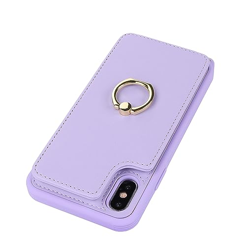 Image of for iPhone XR Case with Card Holder and Strap for Women,Crossbody Lanyard,Kickstand Ring Stand,Snap Clasp,Phone Wallet Cases 6.1 inch(Purple)