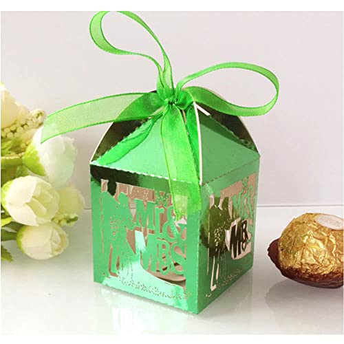 GIVBRO Lot de 50 boîtes à dragées de mariage avec motifs de mariés pour décoration de fête Vert