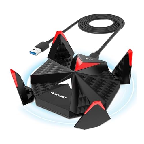 NEWFAST 5400Mbps Chiavetta WiFi per PC Fisso Tri-Band Antenna WiFi USB, Wi-Fi 6E 2.4G/5G/6Ghz USB WiFi 6 con 4 * 5dBi Antenne ad Alto Guadagno, USB3.0, WPA3, Supporta Windows 11/10 WiFi 6E-5