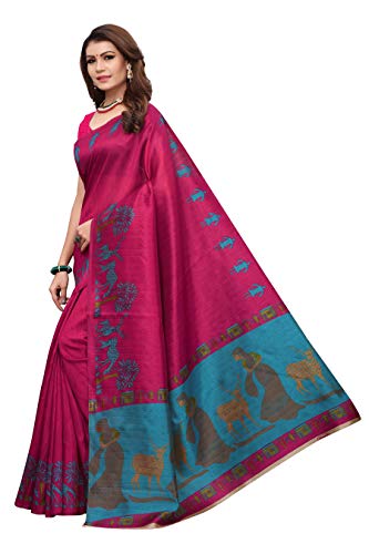 Image of AKHILAM Women's Bhagalpuri Silk Saree With Unstitched Blouse