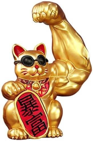 Miniatura 10 de Fenteer Muscle Arm Lucky Fortune Cat Figurine Esculturas Cabeza Abrir vigorosamente Tienda de regalos Esculturas Fortuna Riqueza Acogedora Gato