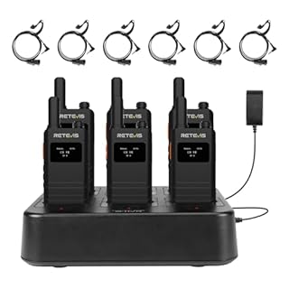 Retevis B63S Walkie Talkie for Adults, LCD Screen Pocket Radio with 6-Way Charger, RT622 3.0, 15 mm Slim, VOX, 6 Walkie Talkie Set with Earpiece for Star Hotels, Restaurant (6 Pack, Black)