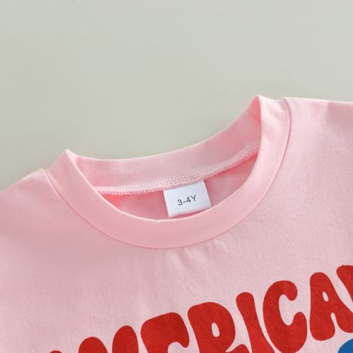 Image of Kids Toddler Girls 4th of July T-Shirt Coquette Bowknot Patriotic USA 250 American Flag Independence Day Top