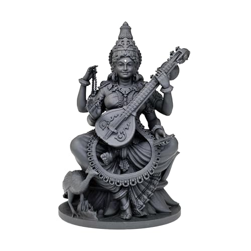 Image of MurtiHome Maa Saraswati Idol, Goddess Sharda Statue | 8 cm Tall Small Black Color Figure Made From UV Resin, Crafted by 3D Printer for Car Dashboard, Home, Office, Gift