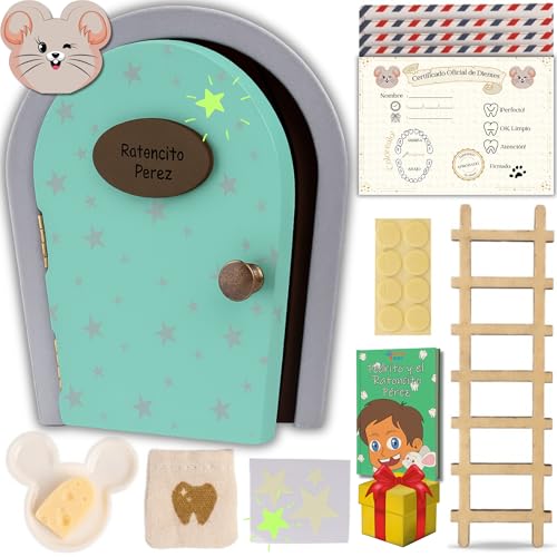 Imagen de HOMYKIDS® Puerta Ratoncito Perez Magica que se Abre y BRILLA Cuento GRATIS + Certificados Originales Puerta Raton Perez de la Casita del Ratoncito Perez Idea Regalo con Cajita Dientes