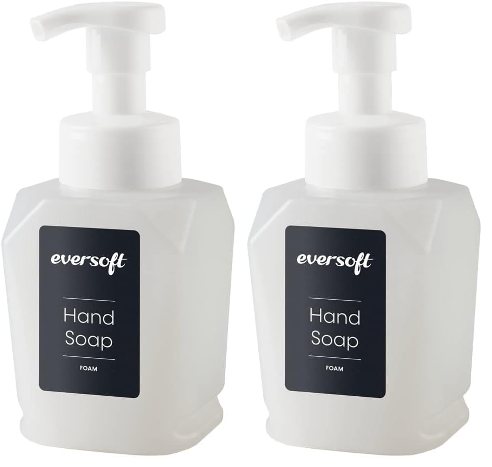 Image of EZbrnd Eversoft Foaming Countertop Hand Soap Bottle Dispenser for Kitchen /Bathroom /Office /RV /Airbnb, 385 ml (13.0 oz), Sealed Refill Cartridges Sold Separately, Clear, FCB-385HS (Pack of 2)