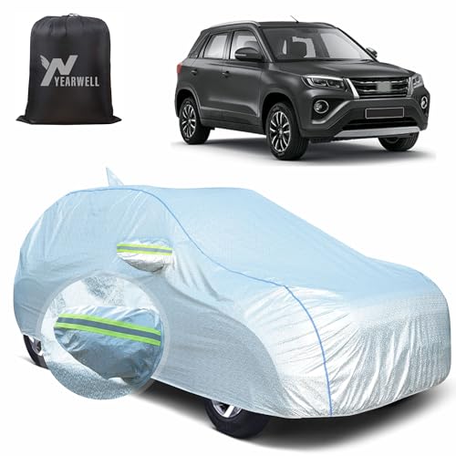 Image of Car Body Cover for Toyota Urban Cruiser Hyryder, 100% Waterproof, Heat-Resistant with Mirror & Antenna Pockets, Soft Cotton Lining, Triple Stitched, Piping & Reflector (Reflective Silver)