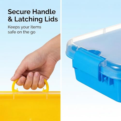 Image of Sensory Bin with Lid for Toddlers 3 Pack 12.8 in, Stackable toy bins | Carolart Durable Plastic Sandbox for crafts, easy stack activity containers for sand, crafts, puzzles and toys