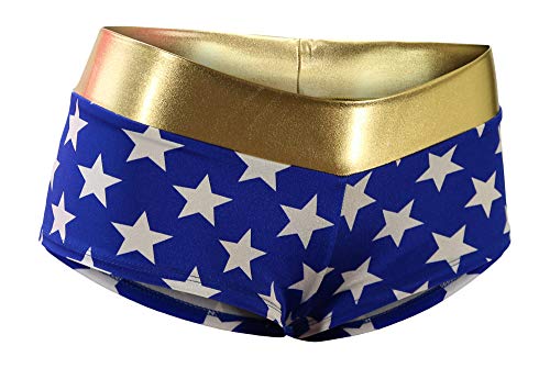Dilly Duds Sexy Low Rise and Cheeky Stars Printed Booty Shorts with a Gold Waistband (Adult Large)